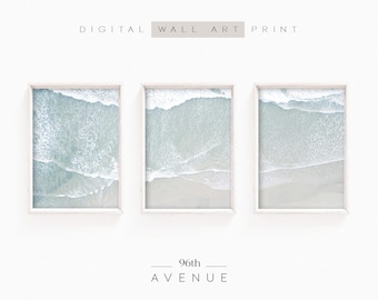 Ocean Waves Set Of 3 Prints | Printable Aerial Beach Photography | Neutral Coastal Wall Decor | Downloadable Art Print   #1133
