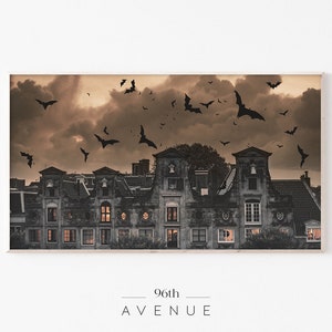 Haunted House Frame Tv Art | Halloween Wall Art | Samsung Frame Tv Art | Spooky Halloween Art |Scary Digital Art For Tv |Flying Bats Artwork