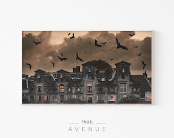 Haunted House Frame Tv Art | Halloween Wall Art | Samsung Frame Tv Art | Spooky Halloween Art |Scary Digital Art For Tv |Flying Bats Artwork