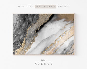 Black And Gold Marble Wall Art | Abstract Painting | Extra Large Wall Art | Downloadable Prints |Printable Abstract Art |Black Gold Wall Art
