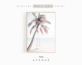 Palm Tree Photo | Tropical Beach Wall Art | Palm Tree Print |Pastel Beach Prints |Digital Download |Palm Tree Printable |Downloadable Prints