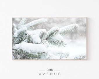 Samsung Frame TV Art | Snowy Pine Tree Branches Winter Digital TV Art | Instant Download