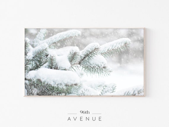 Samsung Frame TV Art | Snowy Pine Tree Branches Winter Digital TV Art | Instant Download
