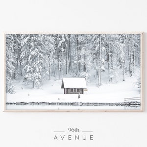 Samsung Frame TV Art | Cabin In The Snow Digital TV Art | Winter Landscape TV Art Download