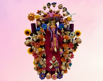 Small Day of the Dead Catrina Clay Tree of life Mexican Pottery Art