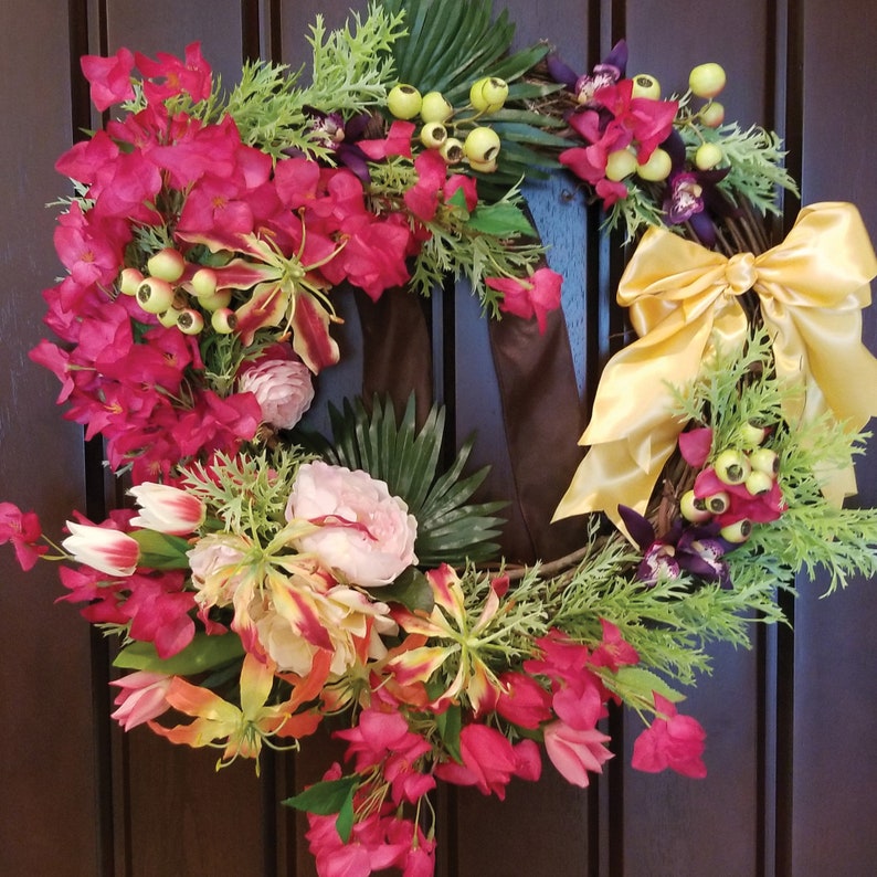 tulips 24 UV Protectant Sprayed Luxury Wreath with White Roses anemone tweedia and small delicate flowers
