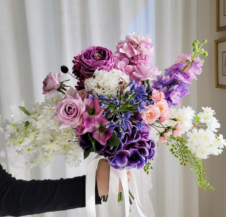 Premium silk flower bouquet with cherry blossom Real touch image 6