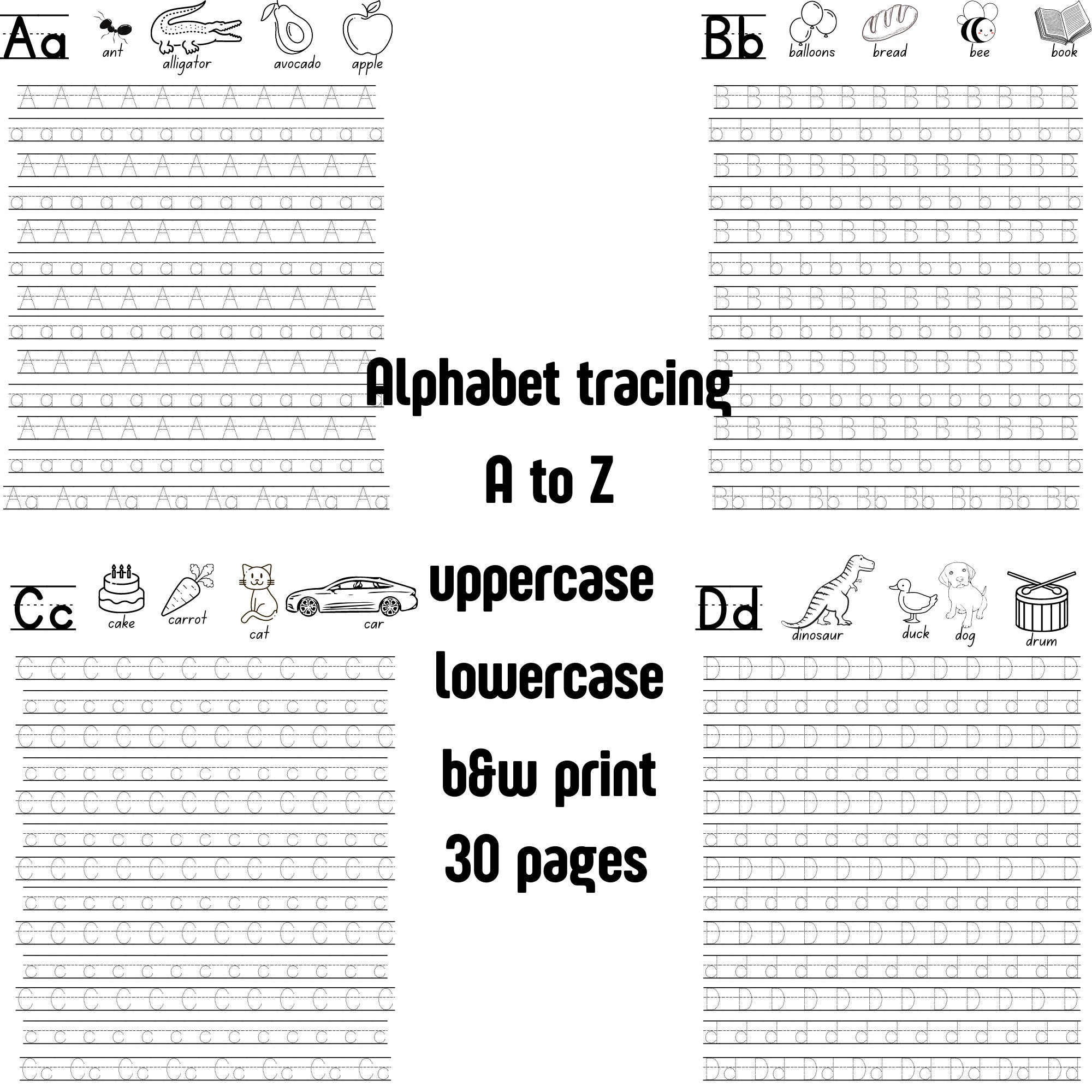 Digital Full Page Alphabet Letter Tracing for Toddlers and Kids