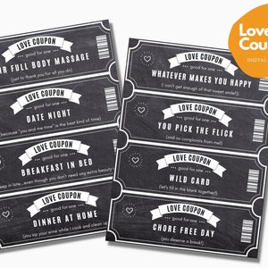 Coupons d’amour, coupons noir et blanc, huit coupons d’amour, coupons imprimables, coupons numériques, coupons de téléchargement numérique