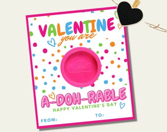 You Are A-Doh-Rable, Pink, Playdough Gift Tag, Valentine's Gift Card, Digital Download, Kids Valentine Printable, Classroom School Gift Tag