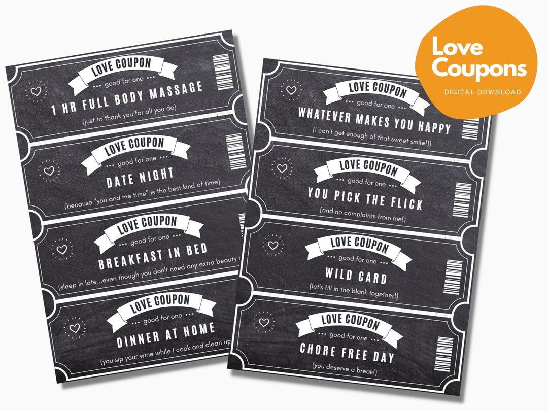 Love Coupons, Black and White Coupons, Eight Love Coupons, Printable