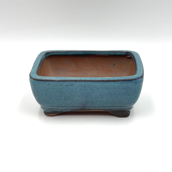 Bonsai Ceramic Pot - 6" with Drain Hole, for Indoor or Outdoor Bonsai, Blue Glazed Pot