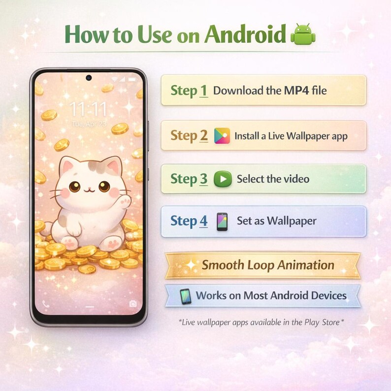 Animated Cat Wallpaper | Moon Night Kawaii Cat Lock Screen (MP4, JPG ...