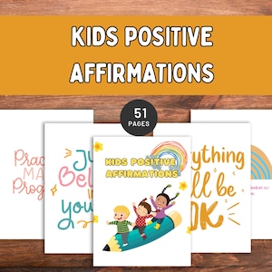 Tarjetas de afirmaciones positivas imprimibles para niños, frases para fortalecer la autoestima, actividades diarias de autoconciencia para niños (PDF)