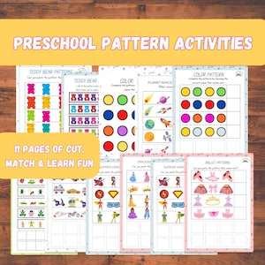 Afdrukbare werkbladen patroonherkenning voor de kleuterschool | EYFS-spel voor het matchen van patronen | logische knip- en matchactiviteiten voor peuters