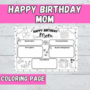 Alles Gute zum Geburtstag Mama Malseite Ausmalbilder | Alles über Mama Ausfüllvorlage | Mama Geburtstagsaktivität | Alles Gute zum Geburtstag Mama Tischset Printable