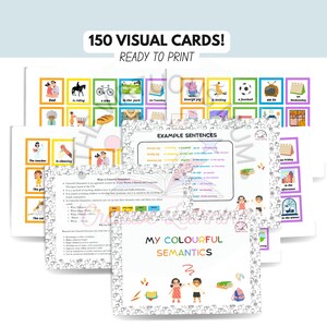 Visuele communicatiekaarten | zinsbouw | kleurrijke semantiek | visuele communicatie | afdrukbare flashcards | spraakvertragingstherapie