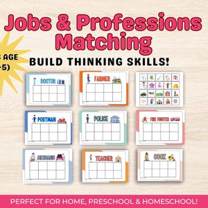 Libro de actividades preescolares sobre trabajos y profesiones para niños de 2 a 5 años / Ayudantes comunitarios imprimibles para la educación en casa / Juegos de rompecabezas sobre trabajos para niños