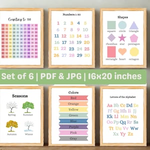 Conjunto educativo de carteles para niños / Arte mural infantil / Alfabeto ABC (números 1 a 3) / Decoración de sala de juegos / Láminas para dormitorio infantil / Educación educativa