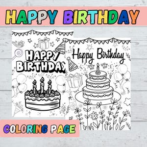 Página para colorear de feliz cumpleaños imprimible / Hoja para colorear de cumpleaños con garabatos para niños / Regalo para mamá, papá, maestro y amigo / Descarga digital A4