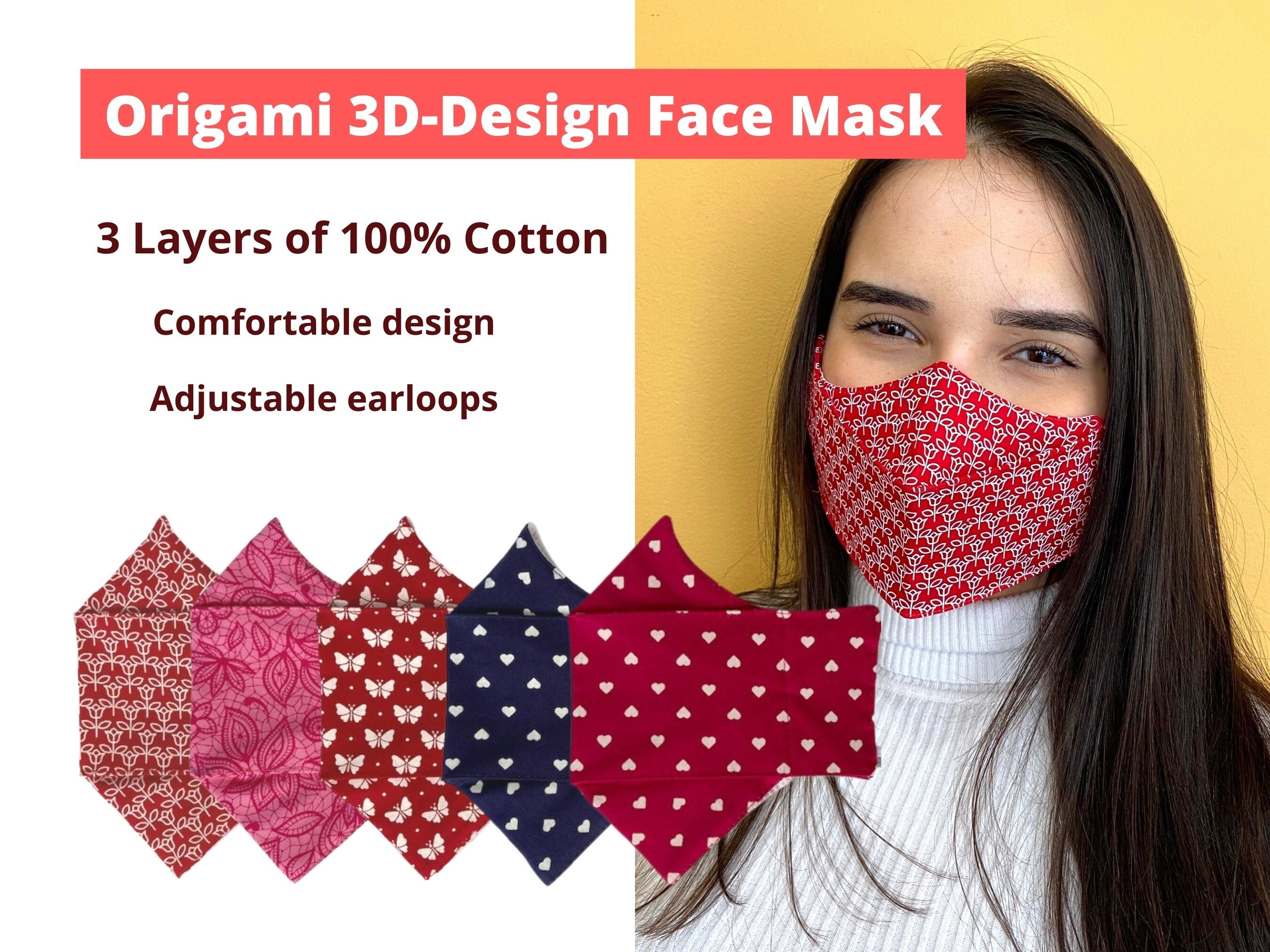 ComfortFit Origami Face Mask 100 Cotton 3DDesign Face Etsy