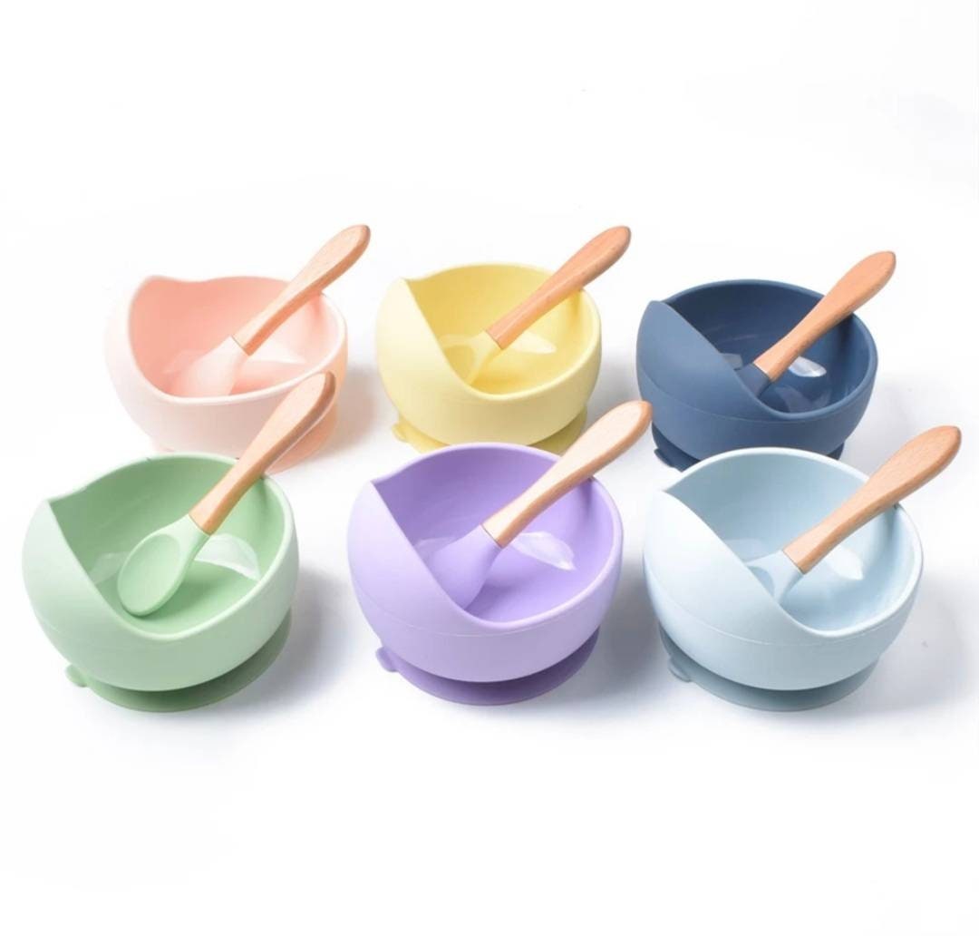 Baby silicone baby bowl and spoon set. BPA free silicone Etsy