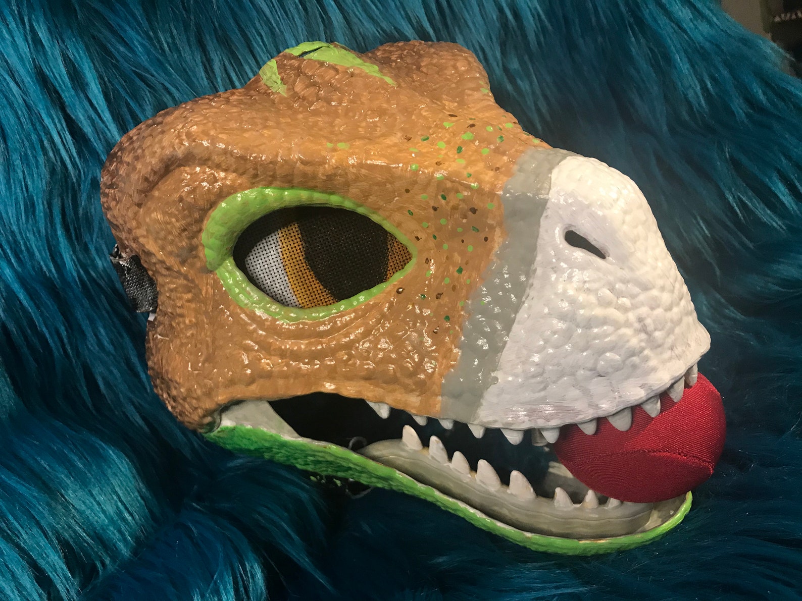 Jurassic World Raptor/Dino Mask Unique Green Grey White | Etsy