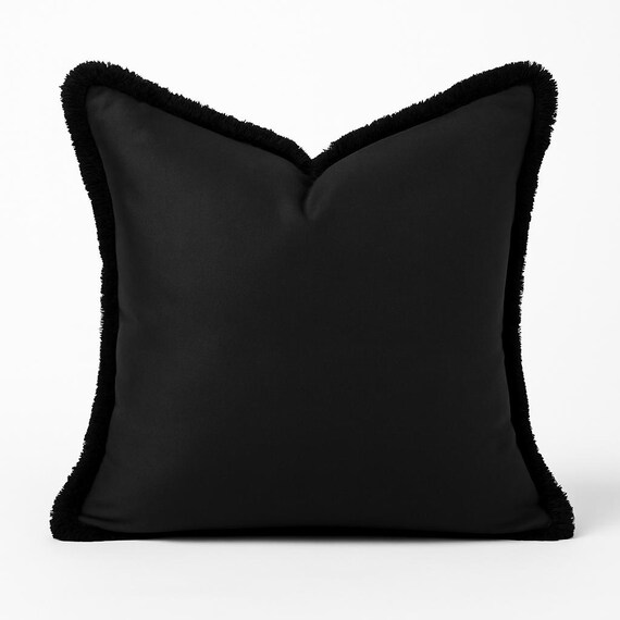 Black Cushion Cover Black Velvet Fringe Throw Pillow Luxury