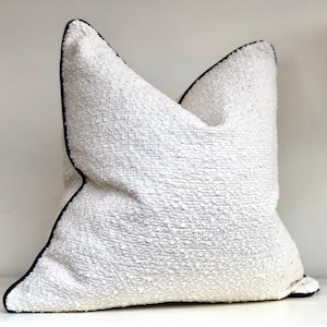 Textured Cream Bouclé Cushion Cover | Custom Size Luxury Throw Pillow with Customisable Piping Trim | Neutral Home Decor