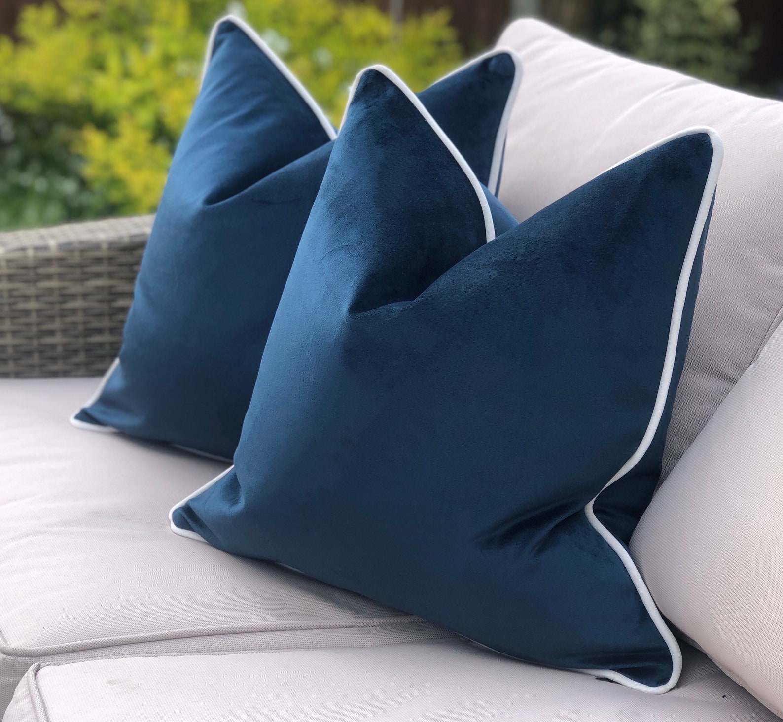 Navy/blue Velvet Cushion Cover With Piped Edge other Colours Etsy UK