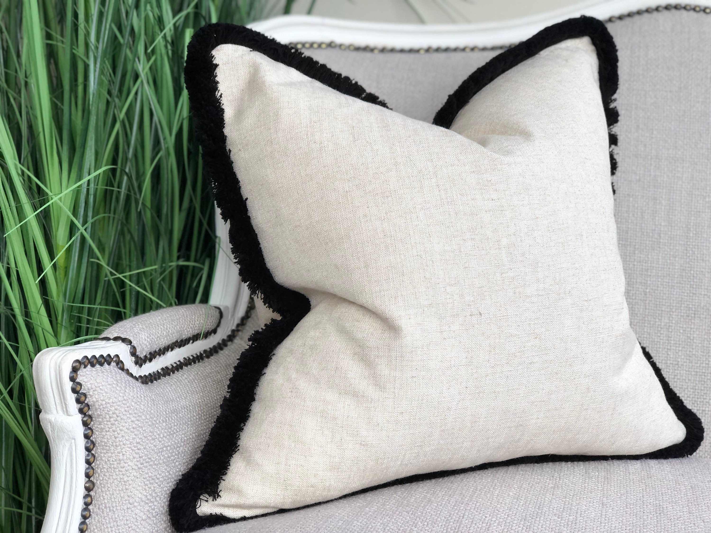 Black and white fringe pillow hotsell
