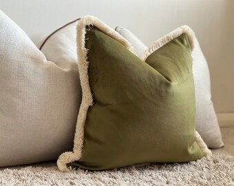 MOSS Green Velvet Cushion Traditional Throw Pillows Fringed or Piped Edge Long Lumbar Square Rectangle Pillows for Sofa Bed Etsy