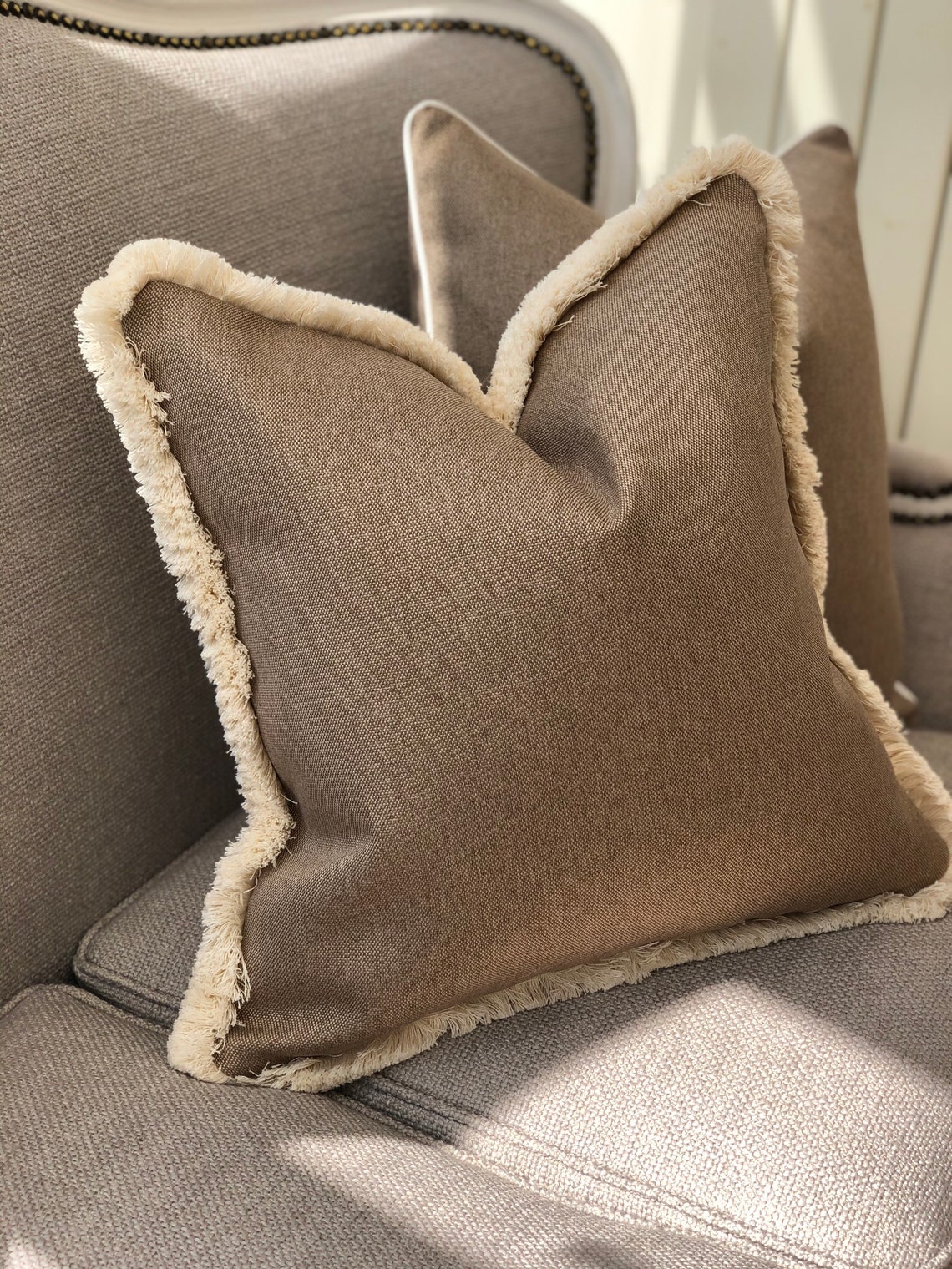 Rustic neutral beige cushion cover fringe pillow cover Etsy