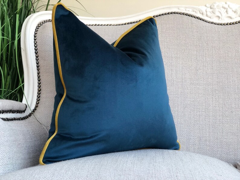 Navy/blue Velvet Cushion Cover With Piped Edge other Colours Etsy UK