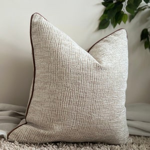 WILLOW | Cream textured cushion cover with piping or fringe trim. Modern farmhouse decor. Boho throw pillows,  All Sizes