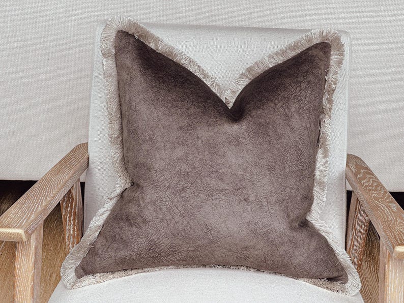 Luxury Mocha Brown Cushion Cover - Neutral Home Decor - Custom Throw Pillow - Customisable Fringe - All Sizes - MOCHA MIST image 2