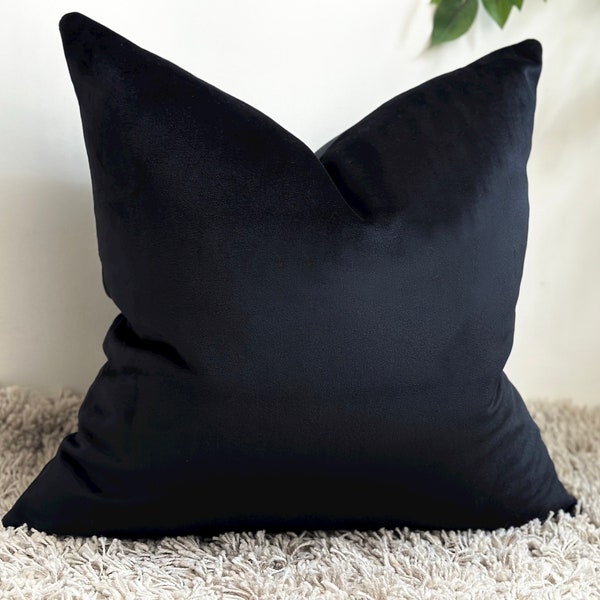 Black velvet cushion cover. Luxury stylish pillow cover with piping or fringe trim. Double sided. All sizes