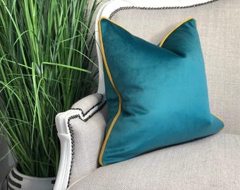 Teal Velvet Cushion Cover - Custom Throw Pillow Cover