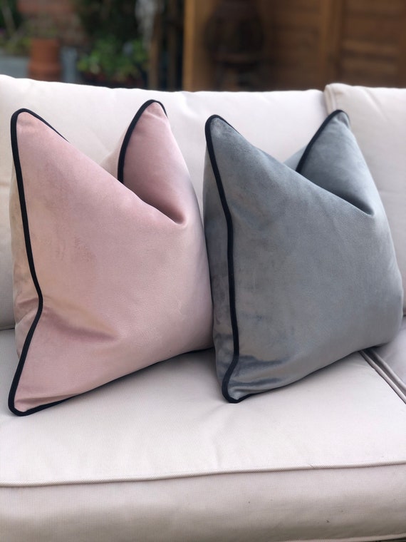 Blush Pink Velvet Cushion Cover With Contrast Trim Pretty Throw Pillow for Home Decor Etsy Canada