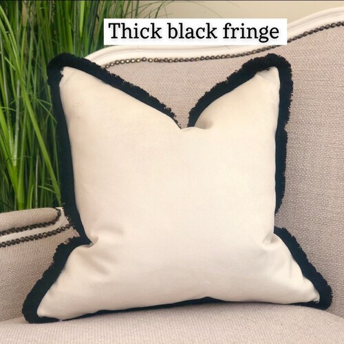 Black Velvet Cushion Cover With Ivory White Contrast Piping Etsy UK