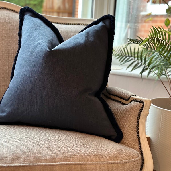 HARLAN - Navy blue cushion with Fringe or Piping | Modern Home Decor | All sizes