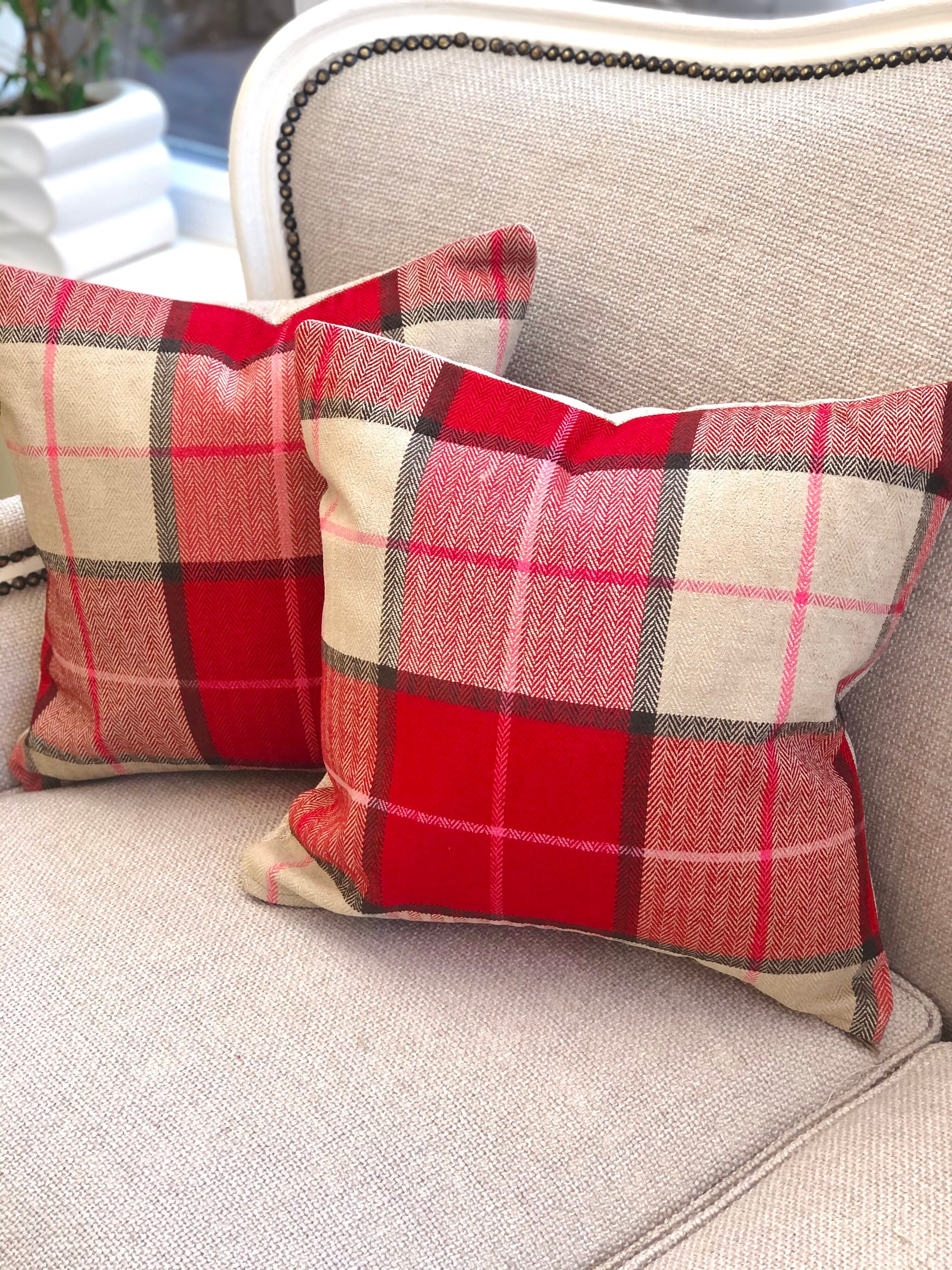 Check country style set of 2 cushion covers red and Etsy