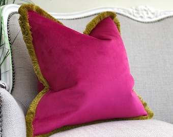 Fringed Cushion Cover | pink velvet pillow cover | scatter cushion cover with trim/edge | luxury