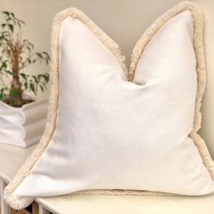 Light Cream Fringed Cushion Cover: All Sizes and Customisable Fringe Colour