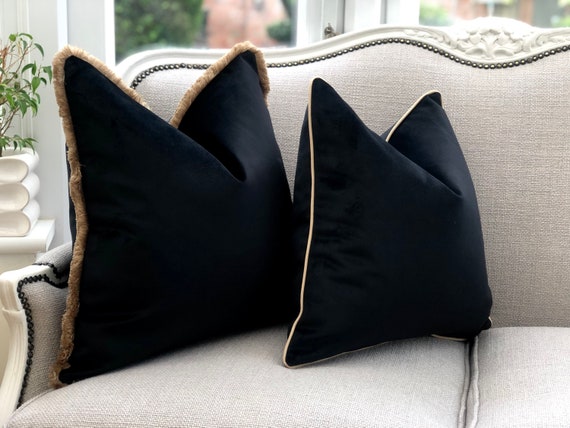 Black velour cushion sale