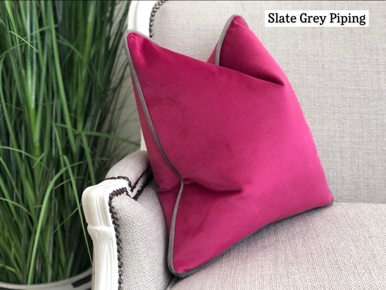 Cerise Pink Plush Velvet Cushion Cover With Blush Pink Piping Etsy UK