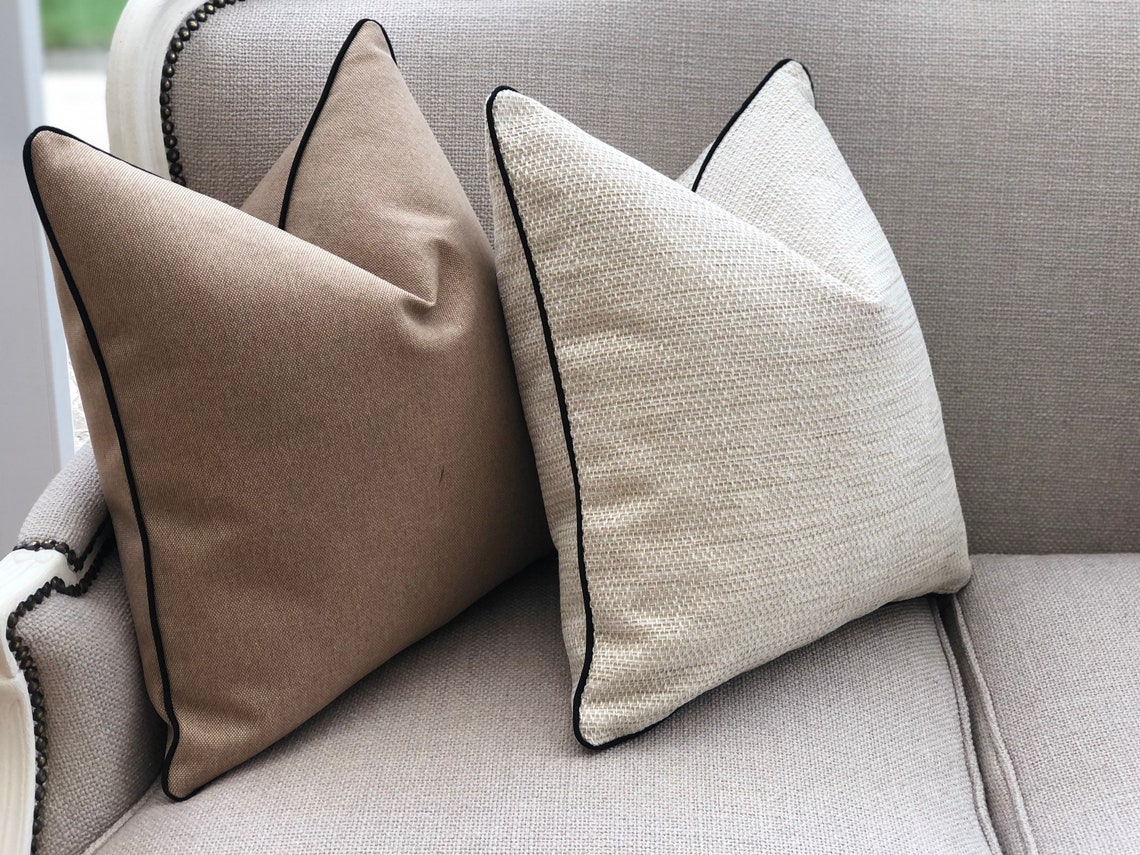 Neutral pillow cover cream textured cushion cover with black Etsy