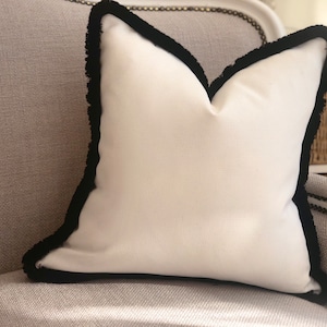 LIGHT CREAM |  Light Creamy white with luxury black fringed edge (other colours available) - modern traditional/country/rustic/ pillow cover