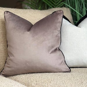Luxury Brown Velvet Cushion Cover with Piping Customisable Throw Pillow - Neutral Decor  - MOLE VELVET