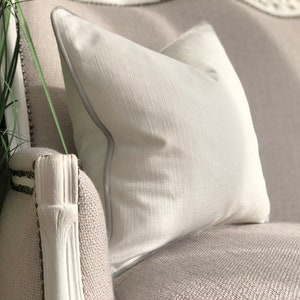 COTTON | White cotton cushion with fringe or piped edge - white home decor